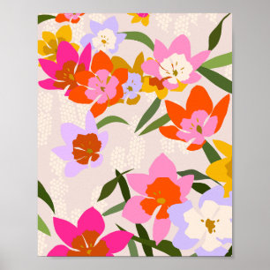 Colourful Floral Pink Orange Lilac And Yellow Poster