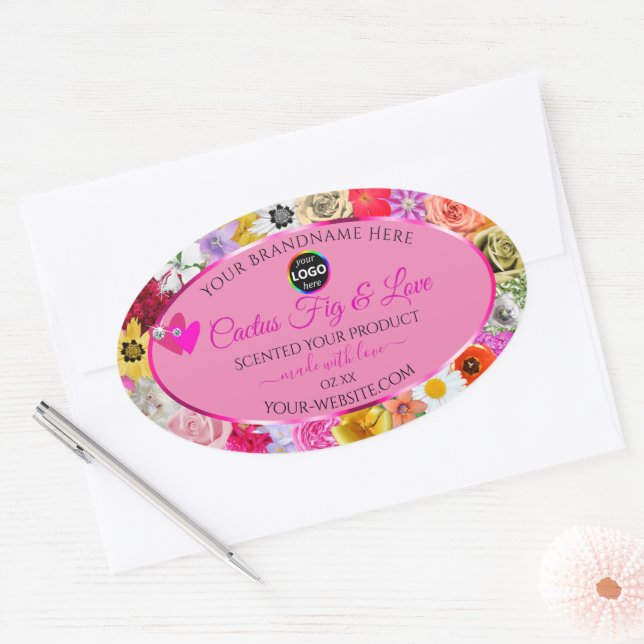 Colourful Floral Pink Product Package Labels Logo (Envelope)