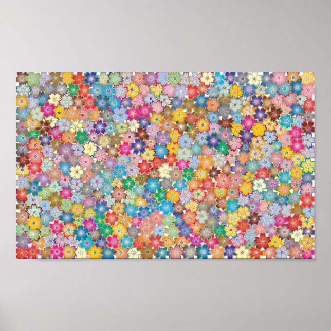 Colourful Floral Polka Dots Watercolor Pattern Pos Poster (Front)