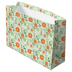 Colourful Floral Print - Green Large Gift Bag