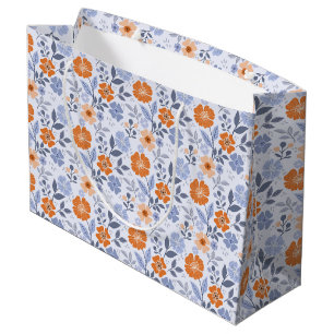 Colourful Floral Print - Orange Large Gift Bag