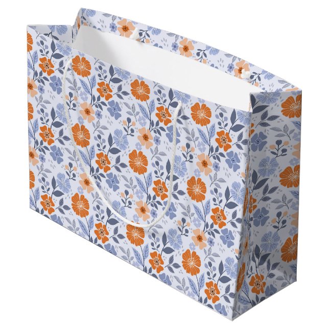 Colourful Floral Print - Orange Large Gift Bag (Back Angled)