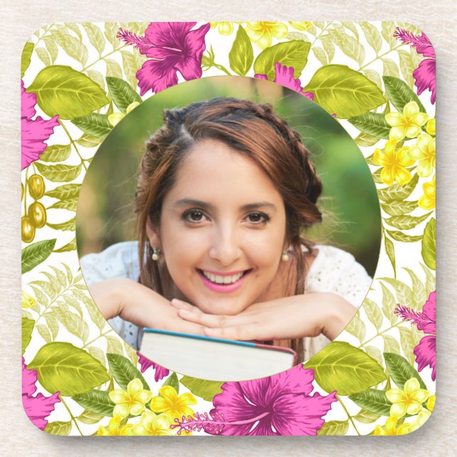 Colourful Floral Print Photo Coaster (Front)