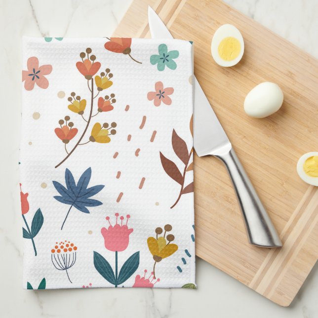 Colourful Floral Print Tea Towel (Quarter Fold)