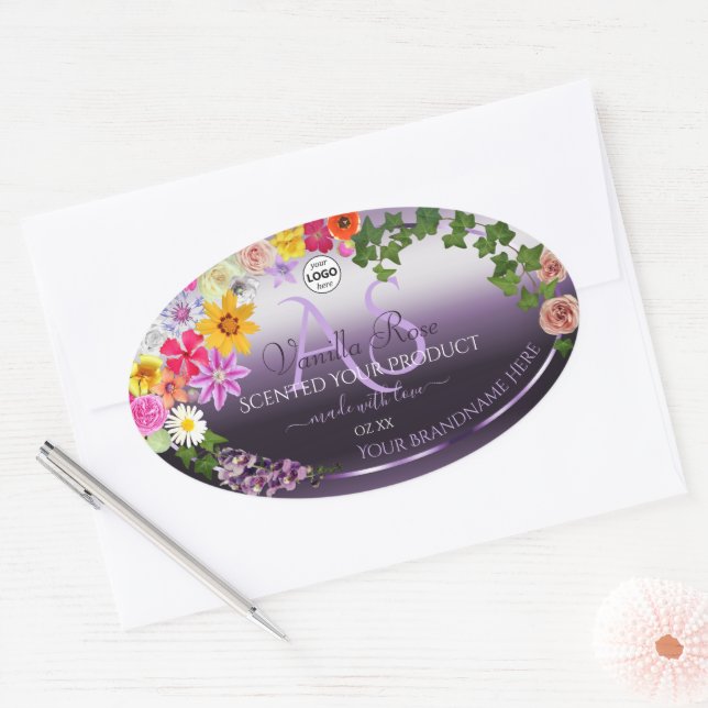 Colourful Floral Purple Product Label Monogram Log (Envelope)