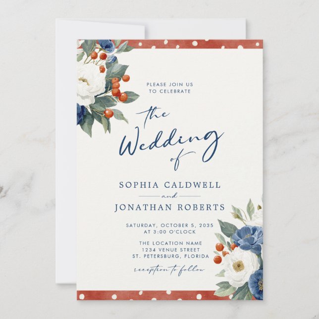 Colourful Floral QR Code Wedding Invitation (Front)