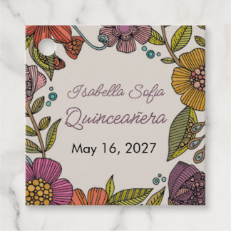 Colourful Floral Quinceañera Vibrant Folk Flowers Favour Tags