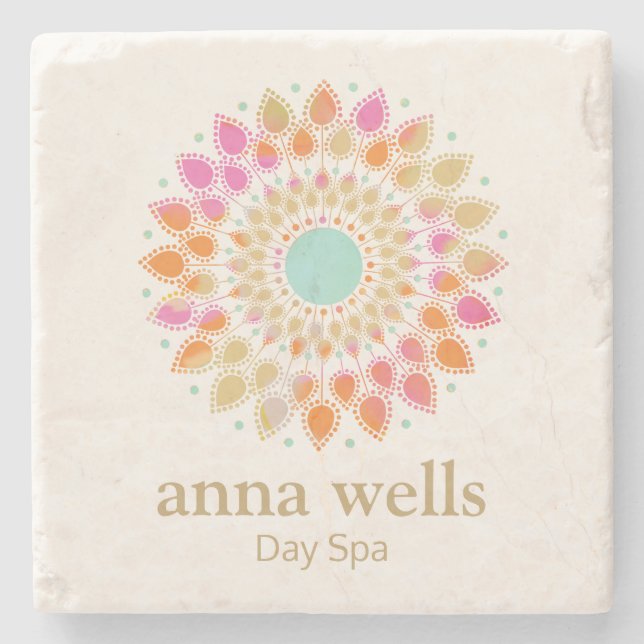 Colourful Floral Rainbow Lotus Flower Mandala   Stone Coaster (Front)