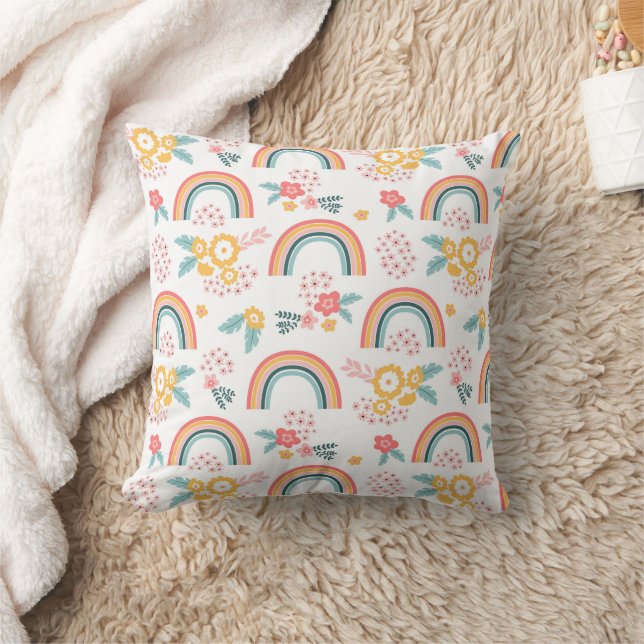 Colourful Floral Rainbow Pattern Cushion (Blanket)