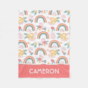 Colourful Floral Rainbow Pattern Fleece Blanket