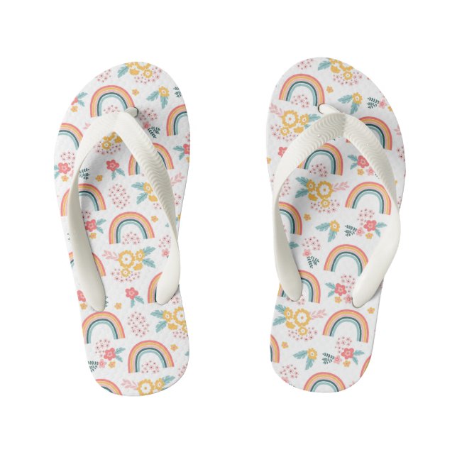 Colourful Floral Rainbow Pattern Kid's Jandals (Footbed)