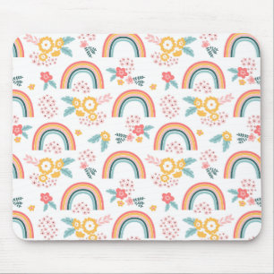 Colourful Floral Rainbow Pattern Mouse Pad