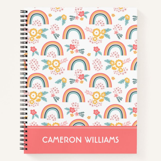 Colourful Floral Rainbow Pattern Notebook (Front)
