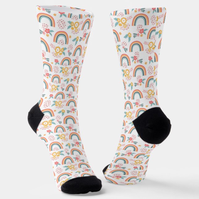 Colourful Floral Rainbow Pattern Socks (Angled)