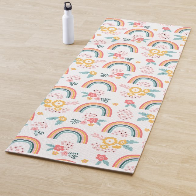 Colourful Floral Rainbow Pattern Yoga Mat (In Situ)