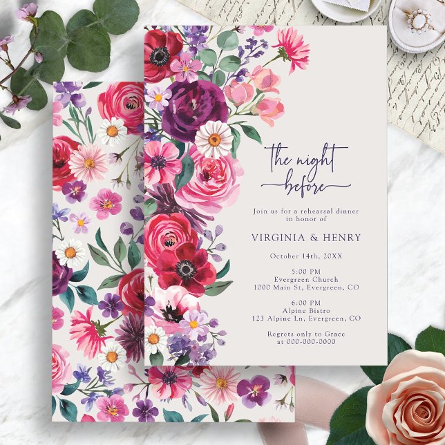 Colourful Floral Rehearsal Dinner Invitation (Colorful Floral Watercolor Rehearsal Dinner Invitation by Painted Paperie
)