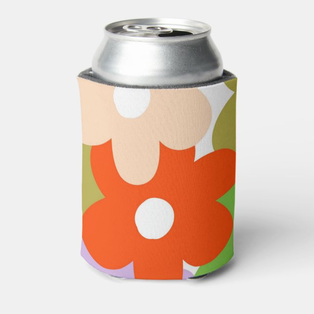 Colourful Floral Retro Botanical Drink  Can Cooler (Can Back)