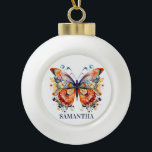 Colourful Floral Retro Butterfly Ceramic Ball Christmas Ornament<br><div class="desc">Colourful retro groovy flowers butterfly.</div>