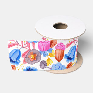 Colourful floral ribbon featuring illustrations  satin ribbon