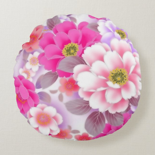Colourful Floral Round Cushion (Front)