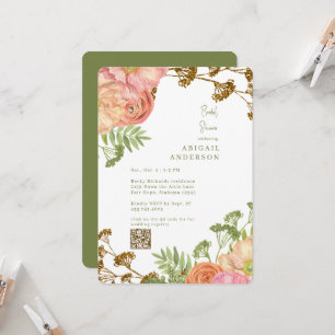 Colourful Floral Rounded Green Bridal Shower Invitation