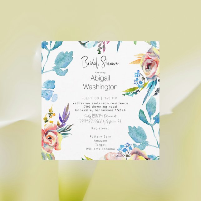 Colourful Floral Rounded Sq. Bridal Shower  Invitation (Creator Uploaded)