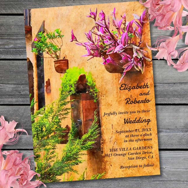 Colourful Floral Rustic Adobe Wall Mexican Wedding Invitation (Creator Uploaded)
