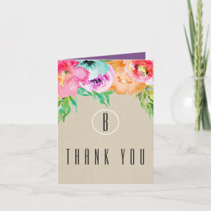 Colourful Floral Rustic Modern Kraft Thank You Card