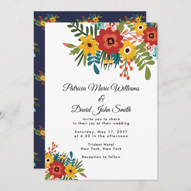 Colourful Floral Rustic Wedding Invitation (Front/Back)