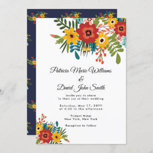 Colourful Floral Rustic Wedding Invitation
