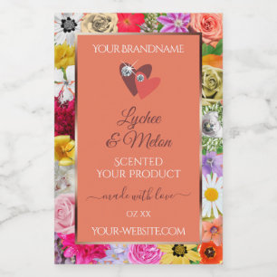 Colourful Floral Salmon Product Labels with Hearts