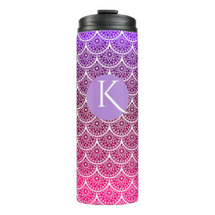Colourful Floral Scalloped Monogram Thermal Tumble Tumbler