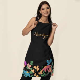 Colourful floral Script Name Personalised Apron