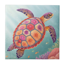 Colourful Floral Sea Turtle Underwater Ocean