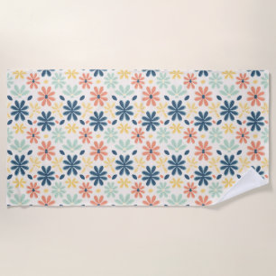Colourful Floral Seamless in Blue, Pink, and Yello Beach Towel