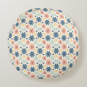 Colourful Floral Seamless in Blue, Pink, and Yello Round Cushion
