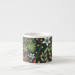 Colourful floral seamless pattern flowers and leav espresso cup