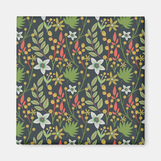 Colourful floral seamless pattern flowers and leav magnet (Front)