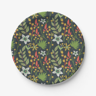 Colourful floral seamless pattern flowers and leav paper plate