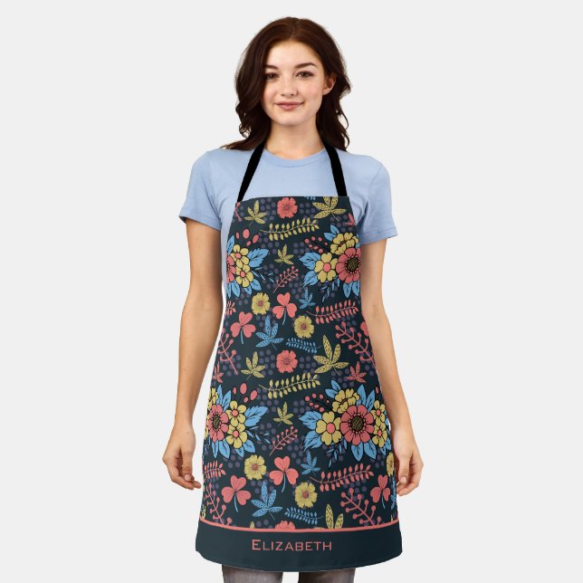 Colourful floral seamless pattern personalised nam apron (Worn)