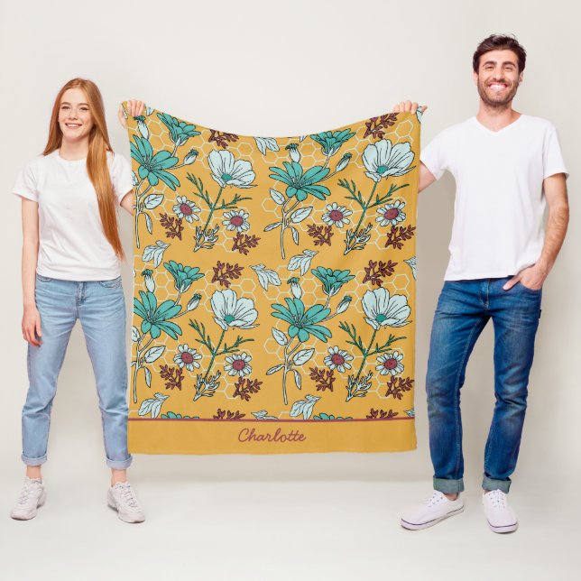 Colourful floral seamless pattern personalised nam fleece blanket (In Situ)