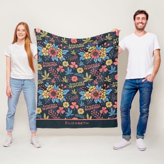 Colourful floral seamless pattern personalised nam fleece blanket (In Situ)
