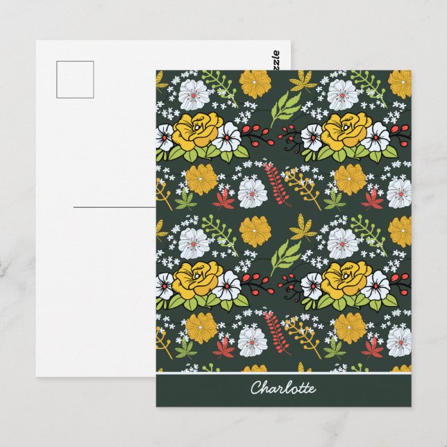 Colourful floral seamless pattern personalised nam postcard (Front/Back)
