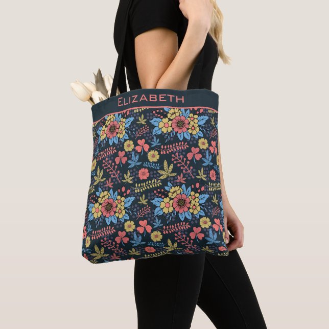 Colourful floral seamless pattern personalised nam tote bag (Close Up)