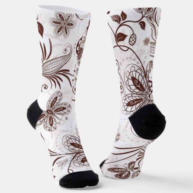 Colourful Floral Seamless Pattern Socks (Angled)