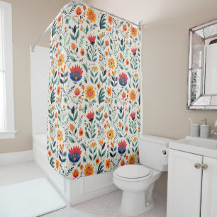 Colourful floral shower curtain featuring vibrant