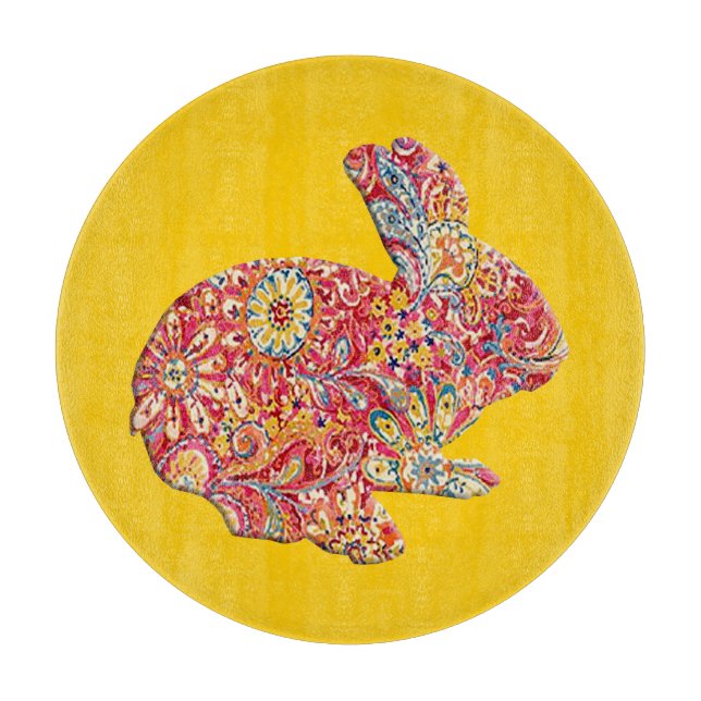 Colourful Floral Silhouette Bunny Cutting Board (Front)