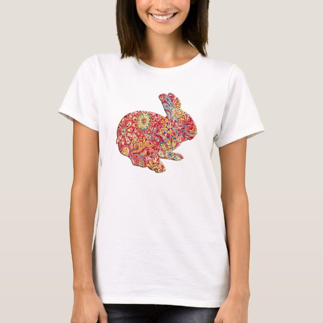 Colourful Floral Silhouette Easter Bunny Shirt (Front)