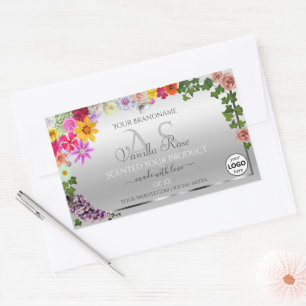 Colourful Floral Silver Product Label Monogram Log