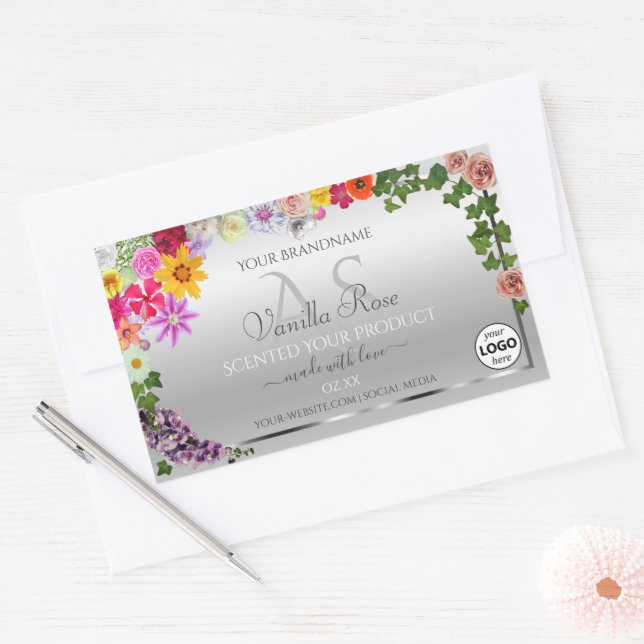 Colourful Floral Silver Product Label Monogram Log (Envelope)